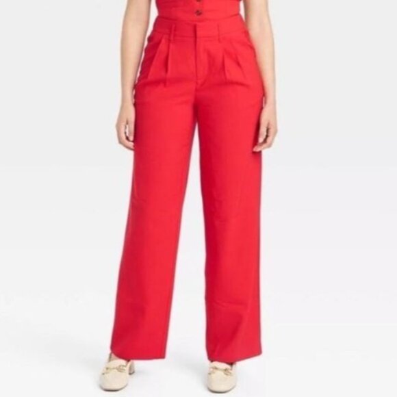 A New Day Wide Leg Pants Womens Size 6 Red New Pleated - Picture 1 of 10